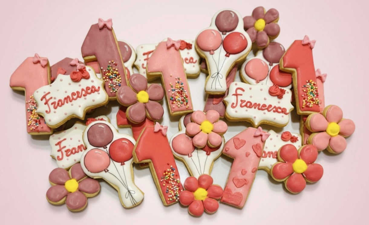 🎈 Biscotti decorati – Primo compleanno rosa  🎀